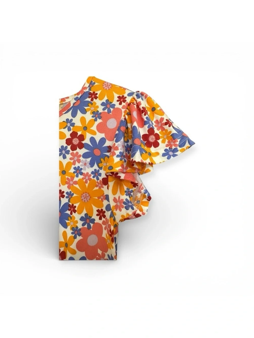 Picapino Chaps Floral Ruffle Sleeve Knit Dress - Yellow, Blue, Red Yellow Blue